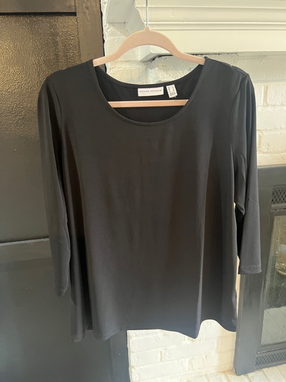 Susan Graver Black Scoop-Neck Long Sleeve Top